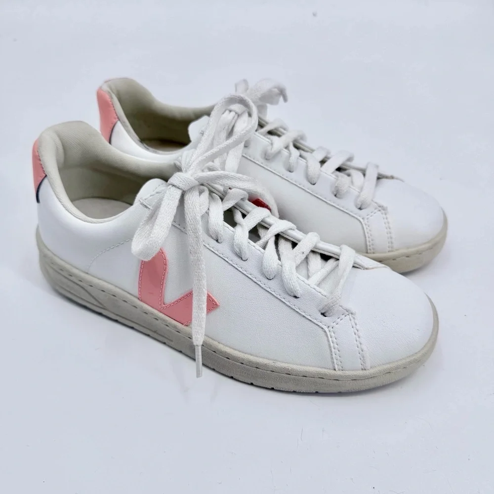 VEJA Esplar White Leather Sneakers Petal Pink Logo EU 36 - Picture 2 of 10